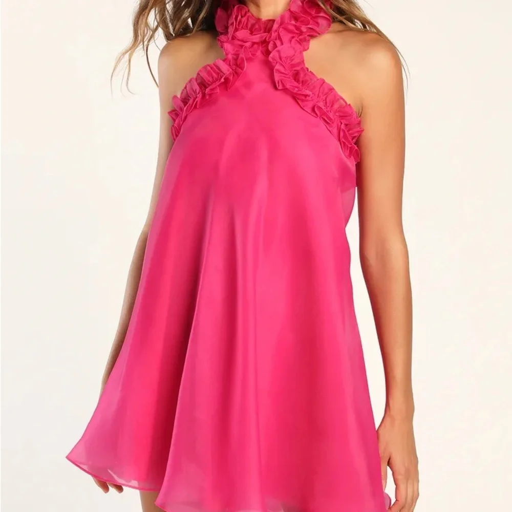Lulu's Fuchsia Ruffle Halter Mini Dress - Picture 2 of 5